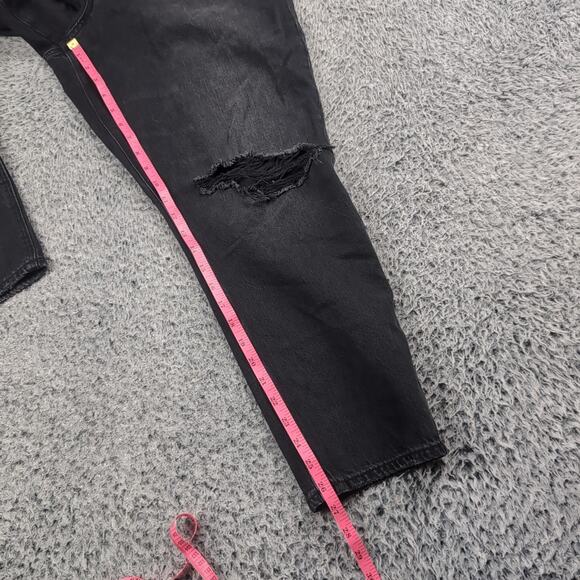 American Eagle Jeans Women 16 Black Mom Jean High Rise Distressed Stretch Denim - Picture 7 of 9